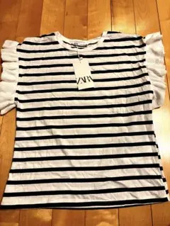 新品　ZARA フリル袖 ボーダー Tシャツ