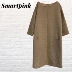 スマートピンク　ワンピース 膝丈 フォーマル　セレモニー　総柄　ベージュのサムネイル