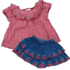 メゾピアノ チェリー柄 半袖ブラウス キュロット セットアップ 110cm