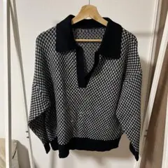 ポロネックオーバーサイズセーター 黒白