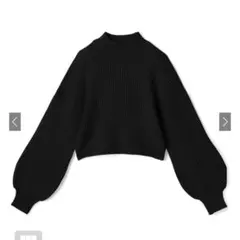 モックネックボリュームスリーブニットトップス ブラック［mb1454］