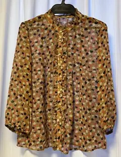 【EMMA JAMES】オレンジ✖️茶系の葉っぱ柄シースルーブラウス