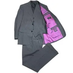 バーバリーブラックレーベル　３ピース　スーツ　グレー　紫　ストライプ　36R Ｓ