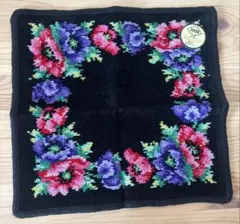 新品未使用 フェイラー タオル 花柄刺繍 ハンカチ 黒