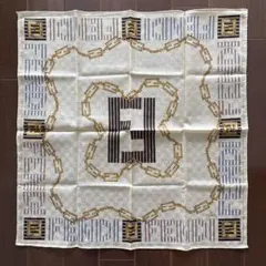 FENDI シルク×コットン 大判ハンカチーフ スカーフ ロゴ 総柄 58cm