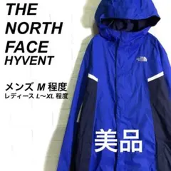 春コーデ)美品ノースフェイス 薄手マウンテンパーカー 刺繍ロゴ 青 紺 M