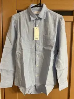 新品未使用品UNIQLO Mサイズ 長袖プレミアムリネンシャツ ライトブルー