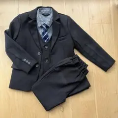 ネイビー スーツ 120cm チェック柄シャツ付き
