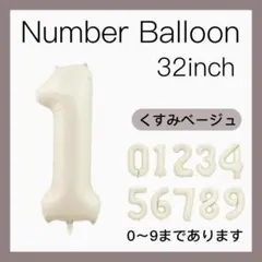 1 ナンバーバルーン くすみベージュ 数字 風船 お誕生日 記念日 飾付け 祝い