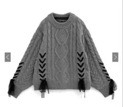 ケーブル編みレースリボンニットトップス tu1261 GRL ニットリボン