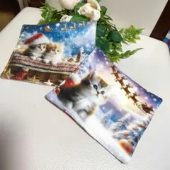 猫と花柄のハンカチ2枚セット