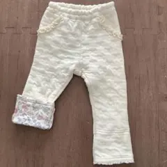 クーラクール　80 キルト　パンツ　アイボリー 花柄裾 フリル付きボトムス