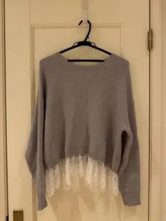 ルクールブラン 裾レース畦編みニットプルオーバー 美品 春ニット 38