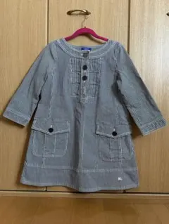 バーバリー ブルーレーベル ロゴ 刺繍 ピンタック ヒッコリー ワンピースミニ