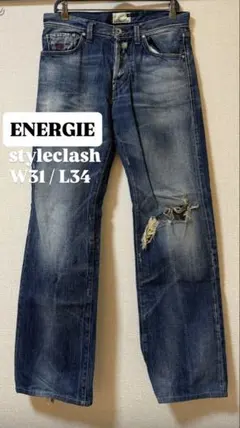 【希少.イタリア製】ENERGIEダメージデニムW31 L34ヴィンテージ加工