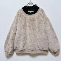 フェイクファースウェット L トレーナー レース 襟 レイヤード風