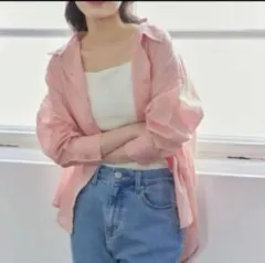 coca定番ガーゼシャツオーバーサイズドロップショルダーライトピンクシアーシャツ