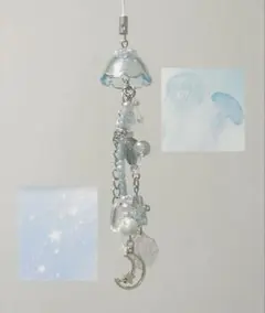 クラゲ　ビーズキーホルダー　ブルー