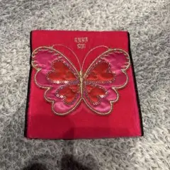 ANNA SUI 蝶の刺繍 ハンカチ ピンク