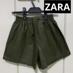 ZARA フェイクレザーパンツ　ショートパンツ　カーキ グリーン152 春　XS