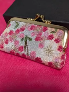 桜の花柄がま口指輪ケース　印鑑やお薬入れにも