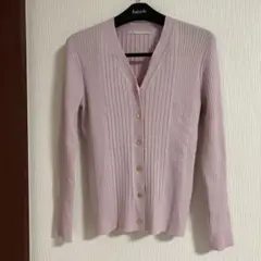 ピンクリブ編み Vネック カーディガン