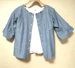 ダンガリーブラウス　リバティ　ウィルトシャー　Мサイズ　七分袖　ハンドメイド