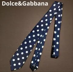 イタリア製・ドルチェ＆ガッバーナ ネクタイ シルク ドット紺ダークネイビーD&G