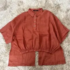 美品ミューニック　フレンチリネン100%プルオーバー半袖シャツ　テラコッタのサムネイル