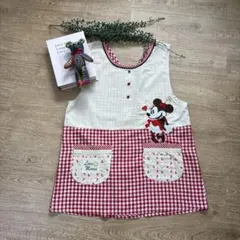 保育士エプロン M-L ミニーマウス赤チェック キャラクターエプロンポケット付き