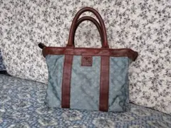 ラシットモノグラム ナイロンハンドバック グレー 革 29×22×9.7