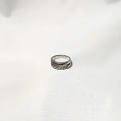 【vintage/SILVER】90s~ストーン付きダブル風デザインリングのサムネイル
