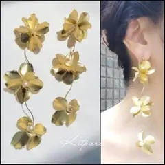 No.76 アンティーク マットゴールドフラワー ヴィンテージ お花舞うピアス