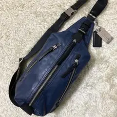 【極美品】コーチ トンプソン ショルダーバッグ レザー ネイビー 紺 希少