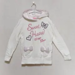 Mezzo Piano メゾピアノ　S リボン付き ホワイトパーカー