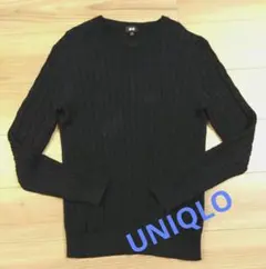 【美品】UNIQLO ネイビー カシミヤ混リブ編みセーター サイズL