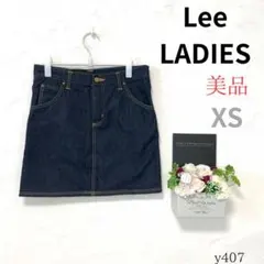 【リーレディース】EDWIN ミニスカート デニム ポケット 紺 革ラベル XS