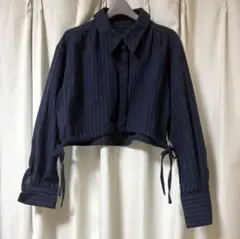 【タグ付き新品】GRL ストライプ柄ドロストショート丈シャツ　ピンク