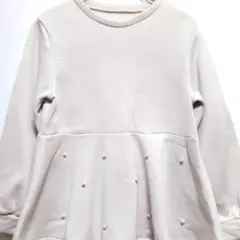 ペプラムトップス パール装飾 アイボリー 長袖 フレア 上品 きれいめ