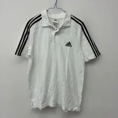 adidas ストライプ 半袖ポロシャツ 黒ラインホワイト　S ◇23