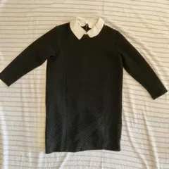 黒 長袖ミニワンピース 白襟