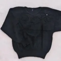 ビーズ装飾 黒 ドルマンスリーブ 長袖 ニット シャギーニット