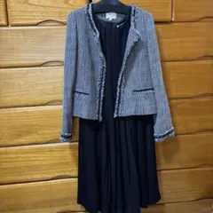 グローブ grove ツイード ジャケット　七分袖ワンピース　コサージュ付き