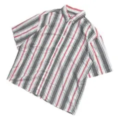 エイチアンドエム　ストライプ半袖ボタンダウンシャツ　S オーバーサイズa1694