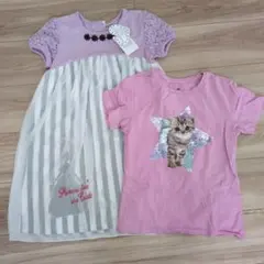 H&M 猫デザイン Tシャツ ワンピース セット 134/140
