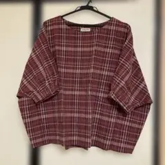 サマンサモスモス バーガンディチェック 五分袖トップス