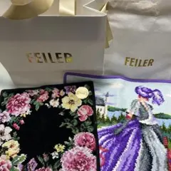 【新品未使用】セット売り　FEILER フェイラー　ハンカチ2枚・巾着・紙袋