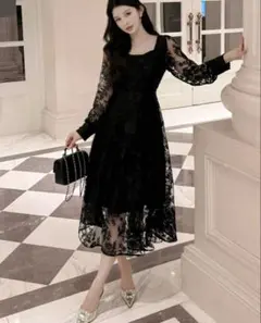 SHEIN 結婚式お呼ばれドレス レース ブラック ナイトドレス