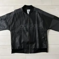 adidas ブラックレザー MA-1ジャケット ブルゾン フェイクレザー