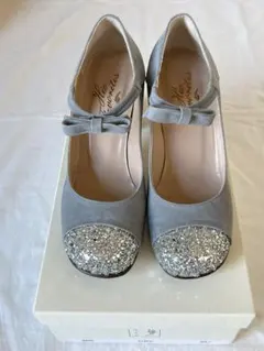 hio グレー グリッター マリジェーンシューズ